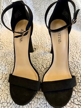JustFab Black Suede Ankle-Strap Block Heels